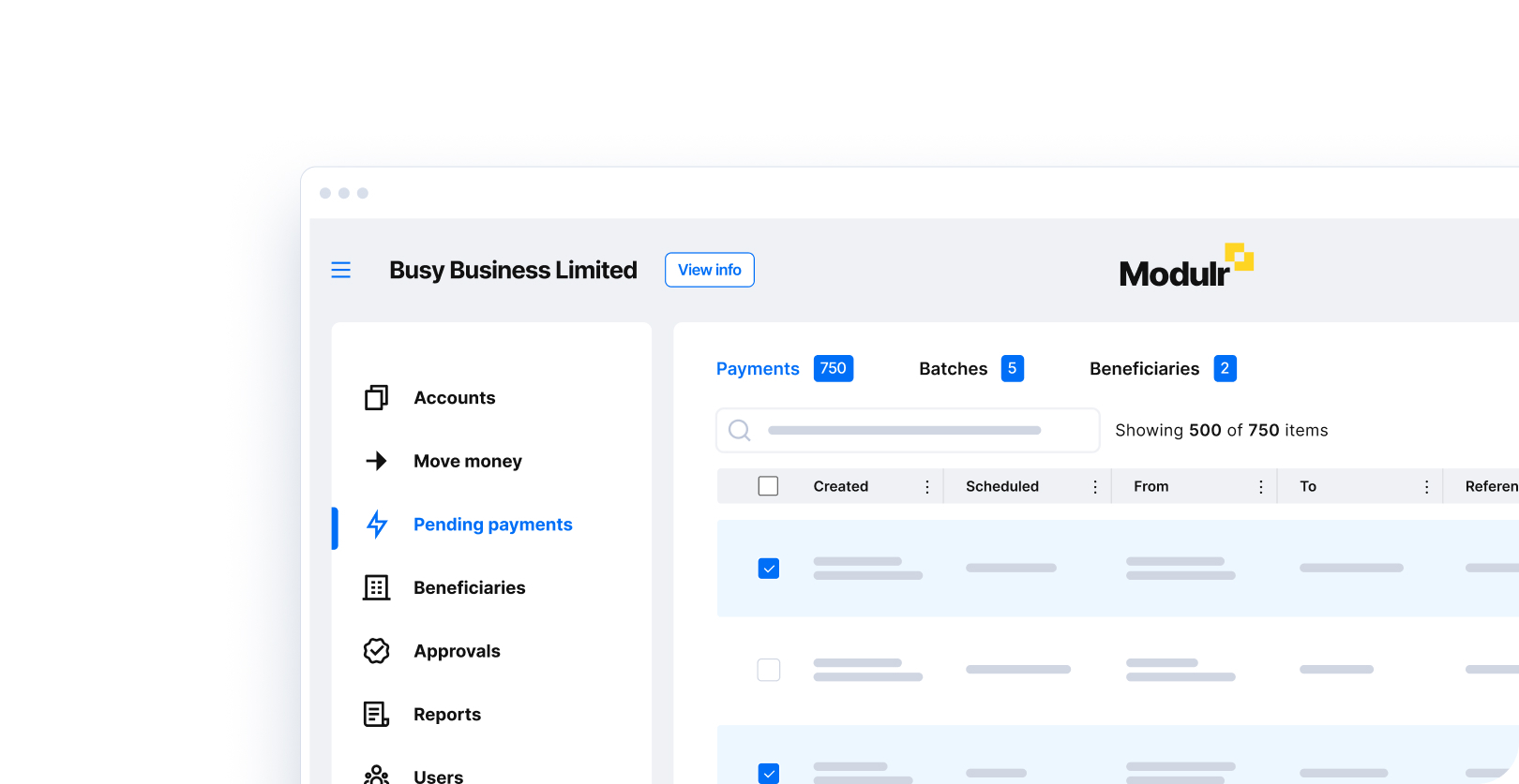 Pending payments